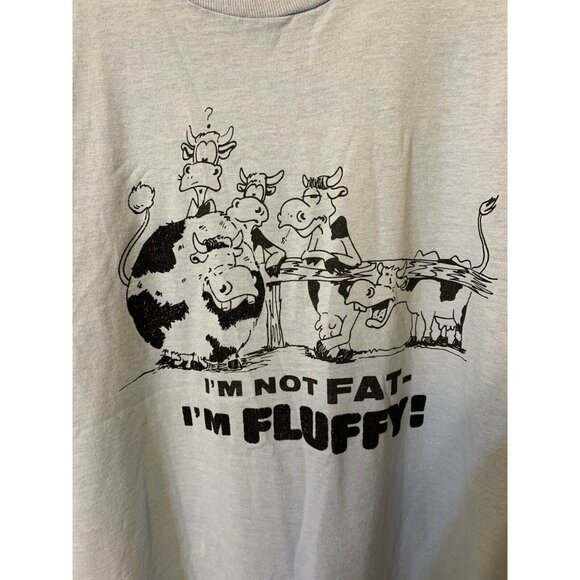 I’m Not Fat- I’m FLUFFY! Cows T-Shirt Sz L Blue Black Screen Stars Tag - Picture 1 of 7